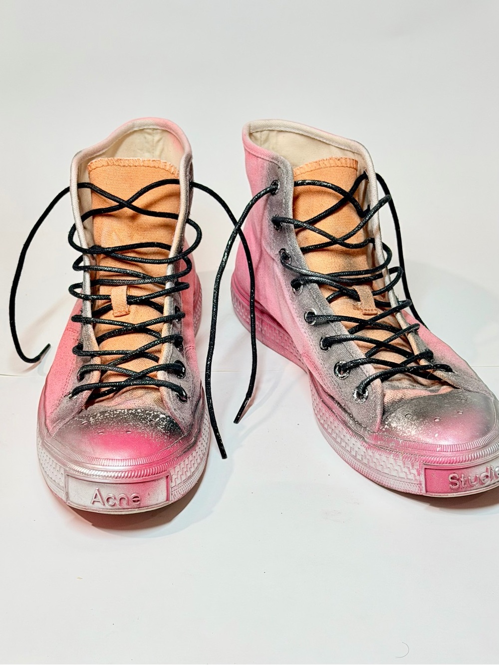 Acne Pink Gradient High-Top Canvas Sneakers
